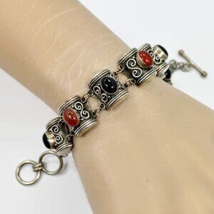 Onyx Bracelet, Carnelian, Sterling Bracelet, Designer, BA, Suarti, Vintage